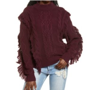 Leith Fringed boho Chunky Cable Knit Sweater